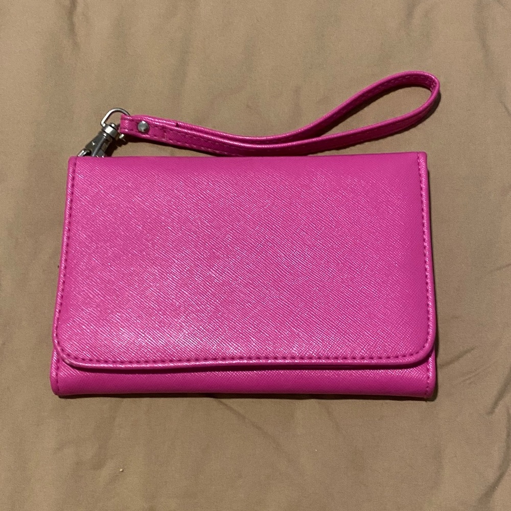 Hot pink faux leather wristlet